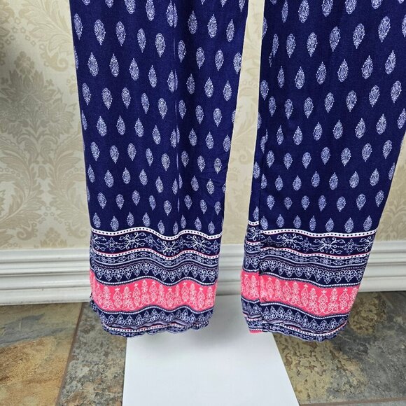 S R Size Small Casual Pull On Pants Blue White Pink Elastic Waist Pockets - Picture 9 of 13